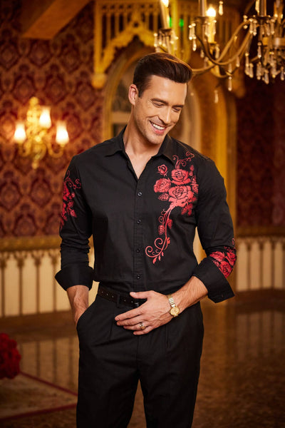Rose Printed Slim Fit Dress Shirts (US Only) Shirts coofandy 