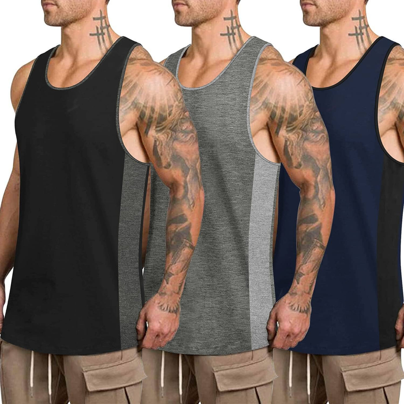 Coofandy 3 Pack Workout Tank Top (US Only) Tank Tops coofandy Black/Light Gray/Navy S 