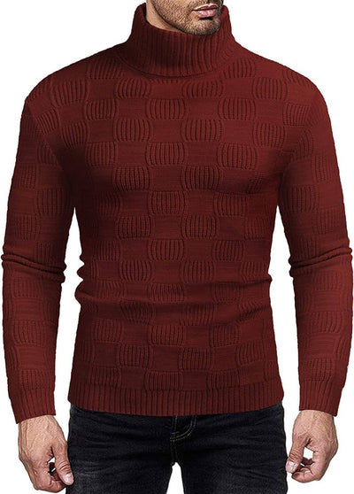 Men's Knitted Turtleneck Sweater Plaid Hightneck Long Sleeve Sweater (US Only) Sweaters COOFANDY Store 