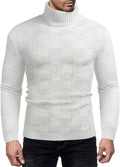 Men's Knitted Turtleneck Sweater Plaid Hightneck Long Sleeve Sweater (US Only) Sweaters COOFANDY Store White S 