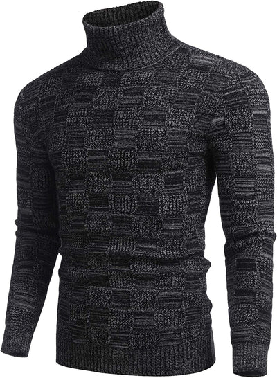 Men's Knitted Turtleneck Sweater Plaid Hightneck Long Sleeve Sweater (US Only) Sweaters COOFANDY Store 