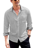 Long-Sleeve Cotton Linen Shirt (US Only) Casual Button-Down Shirts COOFANDY Store Grey S 