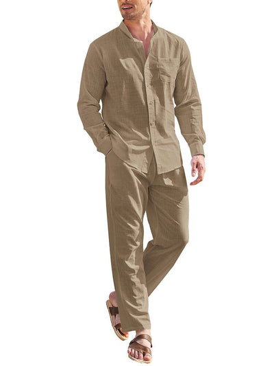 Casual Pure Cotton Beach Shirt Sets (US Only) Sets coofandy Khaki S 