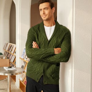 Shawl Collar Button Down Knitted Sweater with Pockets (US Only) Sweaters COOFANDY Store 