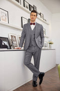 3 Piece Suits Set Tuxedo Prom Blazer Vest Pants Set (US Only) Suit Set coofandy Grey S 