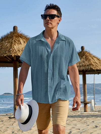 Cotton Relaxed Fit Beach Shirt (US Only) Shirts coofandy Blue S 