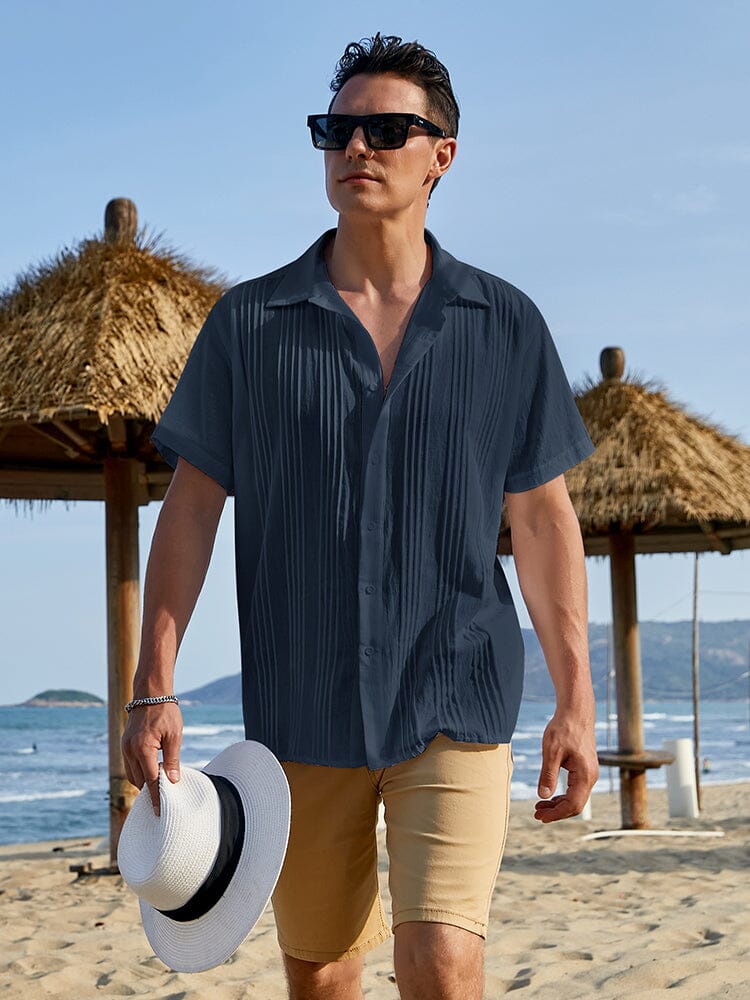 Cotton Relaxed Fit Beach Shirt (US Only) Shirts coofandy Navy Blue S 