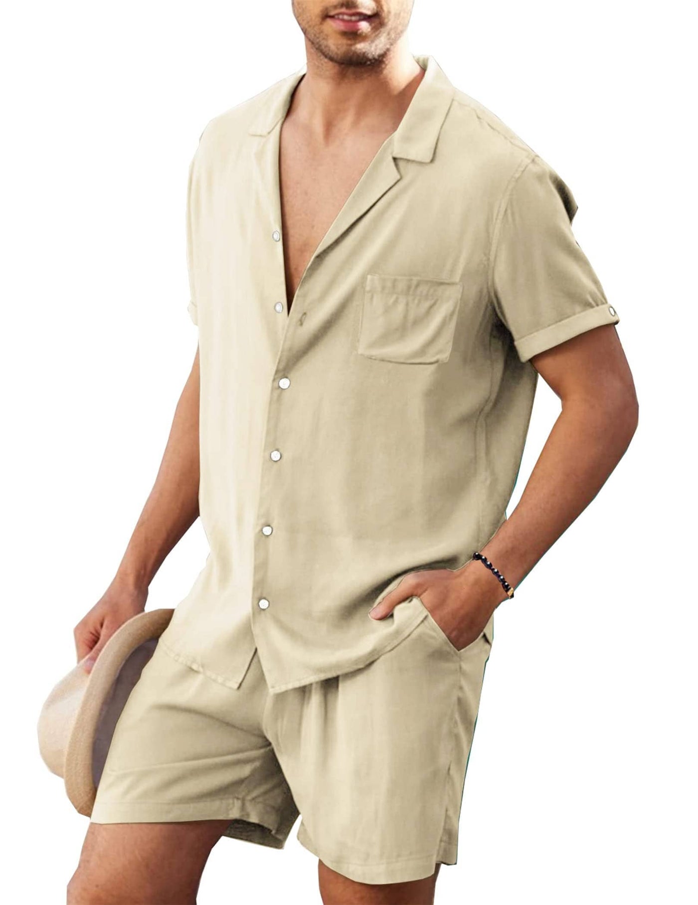 Coofandy 2 Pieces Beach Shirt Set (US Only) Sets coofandy Khaki S 