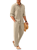 2 Piece Linen Style Long Sleeve Beach Vacation Outfits (US Only) Sets Coofandy&