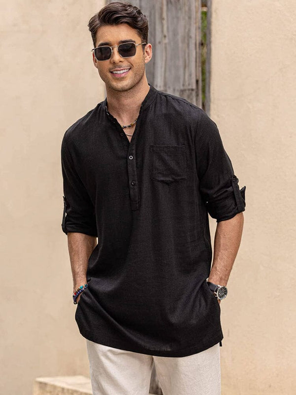 Linen Henley Long Sleeve Shirts with Pocket (US Only) Shirts Coofandy&