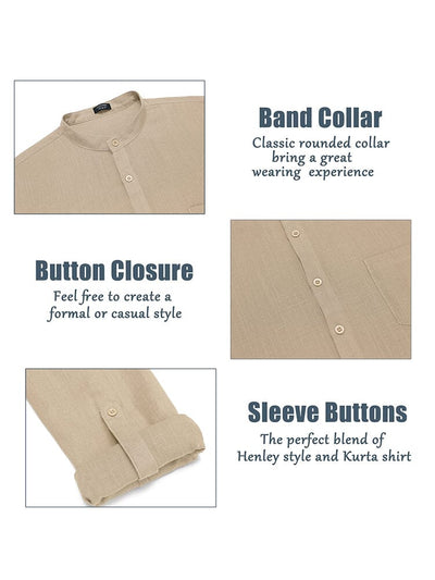 Linen Henley Long Sleeve Shirts with Pocket (US Only) Shirts Coofandy's 