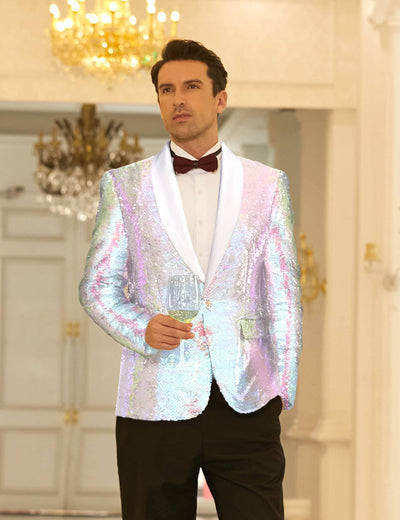 Shiny Sequin Blazer Tuxedo Suit (US Only) Blazer Coofandy 