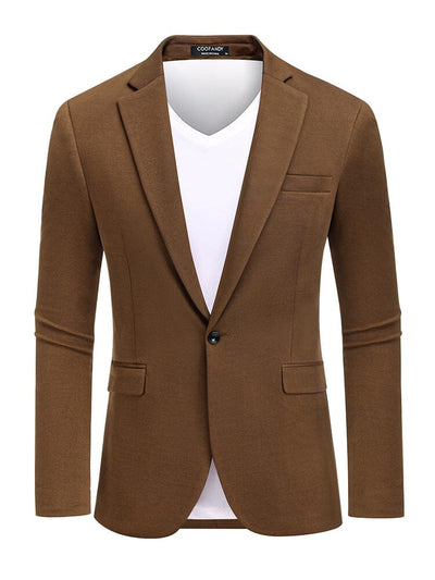 Casual One Button Knit Suit Jacket (US Only) Blazer coofandy Brown S 