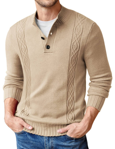Twisted Stand Collar Knitted Pullover Sweater (US Only) Sweaters coofandy Light Brown S 