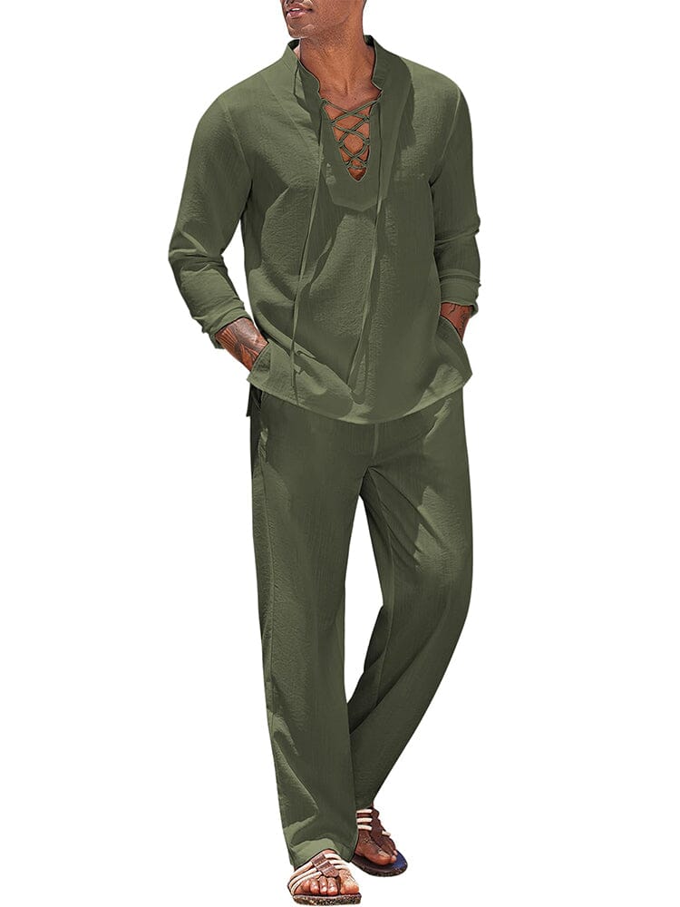 Leisure 2-Piece Vacation Outfit (US Only) Sets coofandy Army Green S 