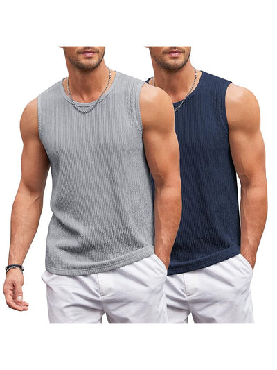 Jacquard Knit 2 Packs Tank Top (US Only) Tank Tops coofandy Navy Blue/Light Grey S 