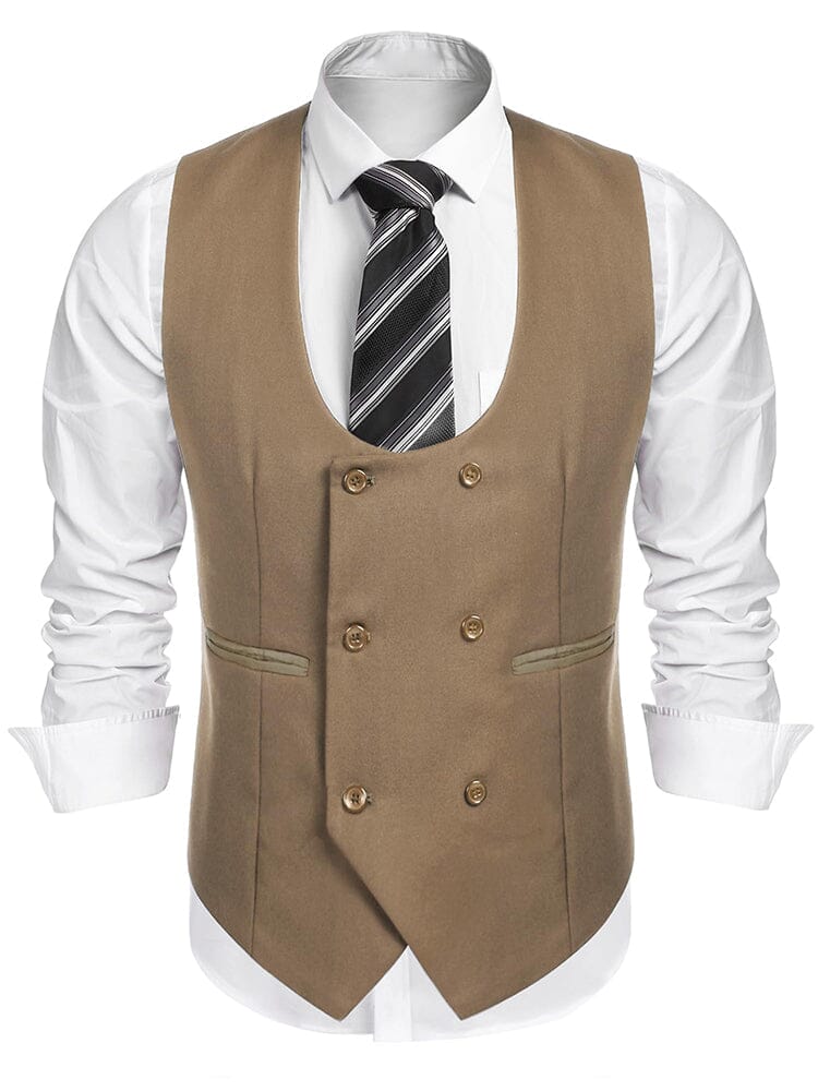 Double Breasted Dress Vest (US Local) Vest coofandy Khaki S 