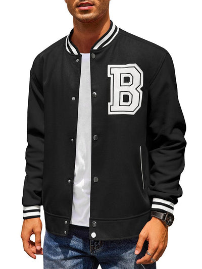 Stylish Letter Baseball Varsity Jackets (US Only) Jackets coofandy Pure Black S 