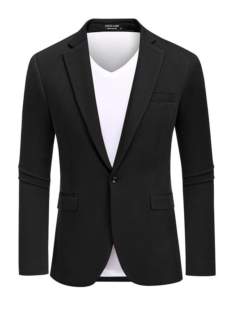 Casual One Button Knit Suit Jacket (US Only) Blazer coofandy Black S 