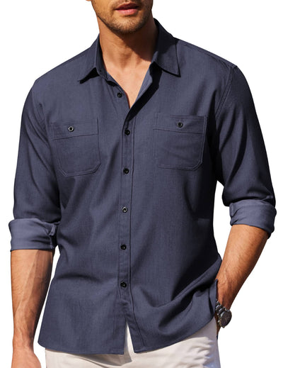 Button Down Long Sleeve Chambray Shirt (US Only) Shirts & Polos coofandystore Dark Blue S 