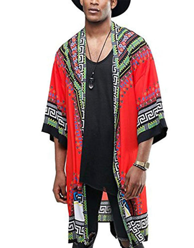 Graphic Ruffle Shawl Collar Lightweight Drape Cape (US Only) Cardigans coofandy Orange S 