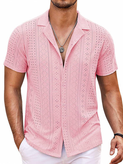 Coastal Chic Openwork Shirt (US Only) Shirts coofandy Pink S 