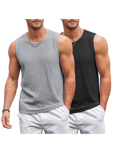 Jacquard Knit 2 Packs Tank Top (US Only) Tank Tops coofandy Black/Light Grey S 