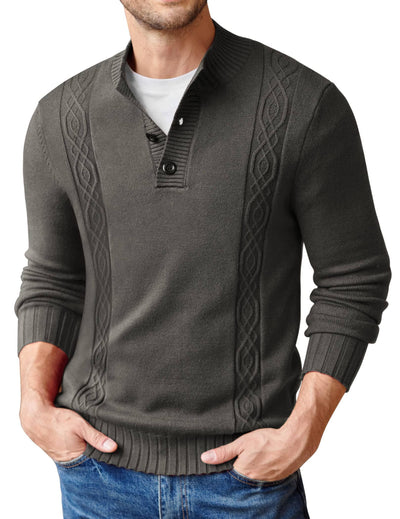 Twisted Stand Collar Knitted Pullover Sweater (US Only) Sweaters coofandy Deep Grey S 