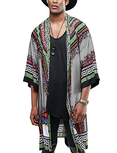 Graphic Ruffle Shawl Collar Lightweight Drape Cape (US Only) Cardigans coofandy Grey S 