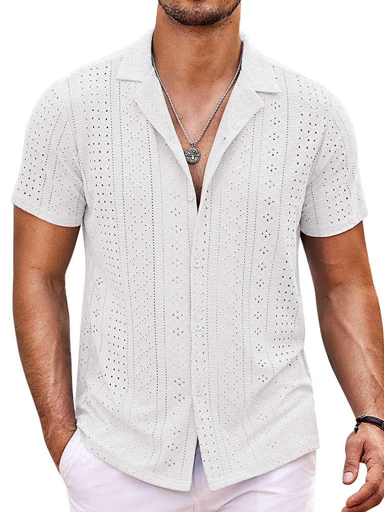 Coastal Chic Openwork Shirt (US Only) Shirts coofandy White S 