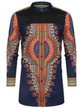 Casual Ethnic Graphic Long Shirt (US Only) Shirts COOFANDY Store Navy Blue S 
