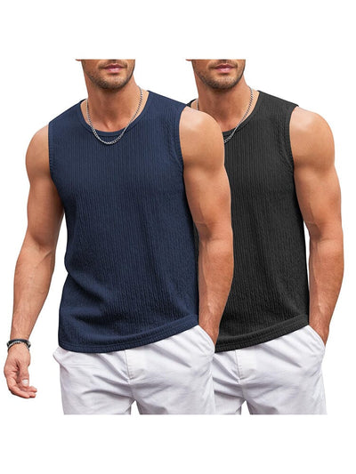 Jacquard Knit 2 Packs Tank Top (US Only) Tank Tops coofandy Black/Navy Blue S 