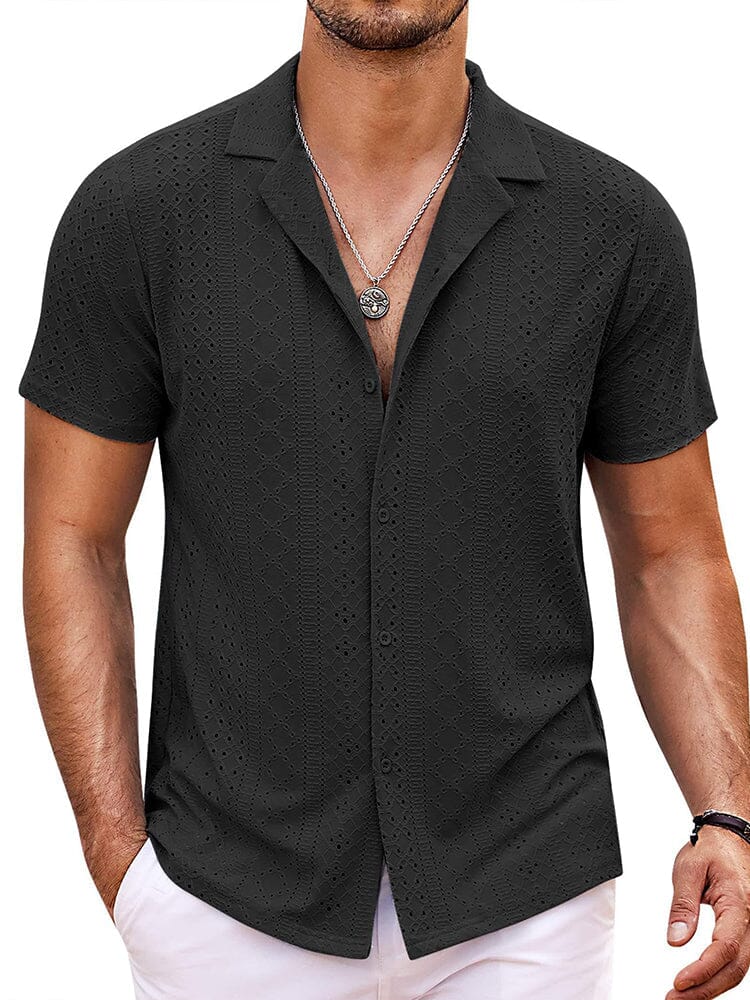 Coastal Chic Openwork Shirt (US Only) Shirts coofandy Black S 