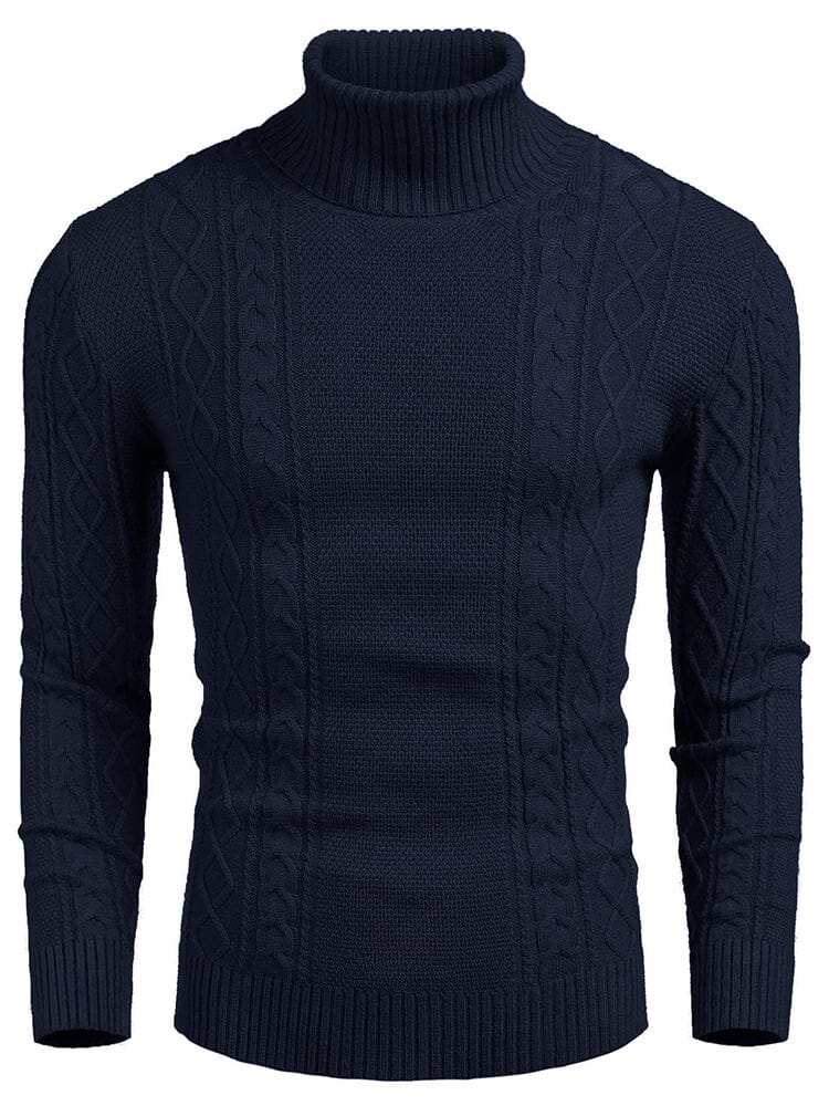 Classic Slim Fit Turtleneck Sweater (US Only) Sweaters coofandy Navy Blue S 