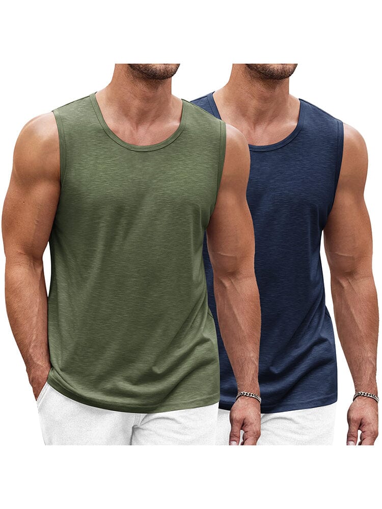 Classic 2-Pack Workout Tank Top (US Only) Tank Tops coofandy Navy Blue/Army Green S 