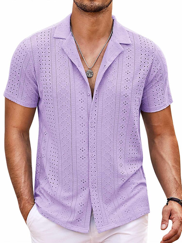 Coastal Chic Openwork Shirt (US Only) Shirts coofandy Lavender S 