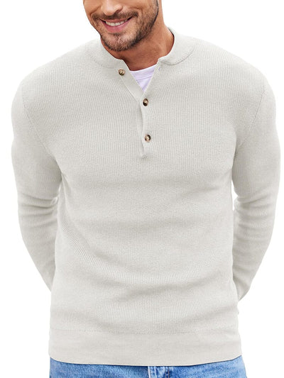 Classic Henley Collar Knit Sweater (US Only) Sweater coofandy White S 