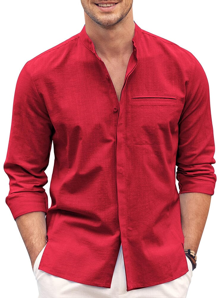 Classic fit Long Sleeve Cotton Shirt (US Only) Shirts coofandy Wine Red S 