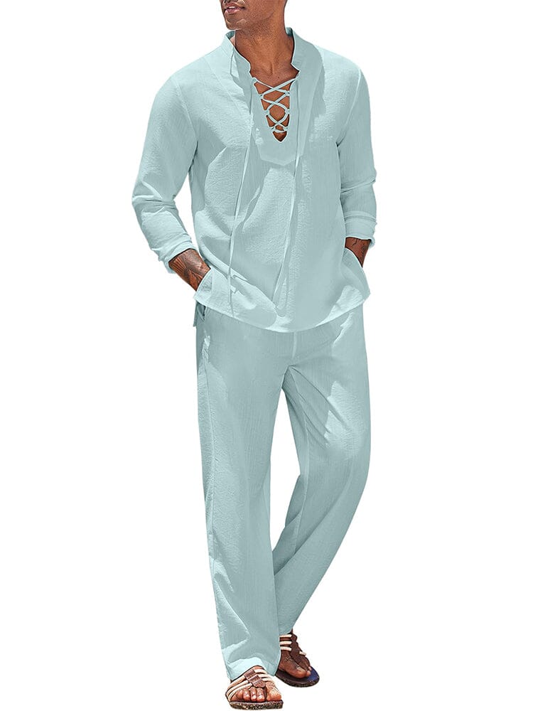 Leisure 2-Piece Vacation Outfit (US Only) Sets coofandy Blue Green S 