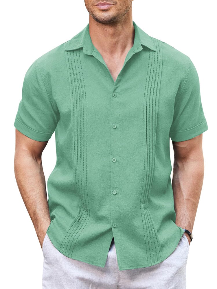 Casual Linen Blend Guayabera Shirt (US Only) Shirts coofandy Grey Green S 