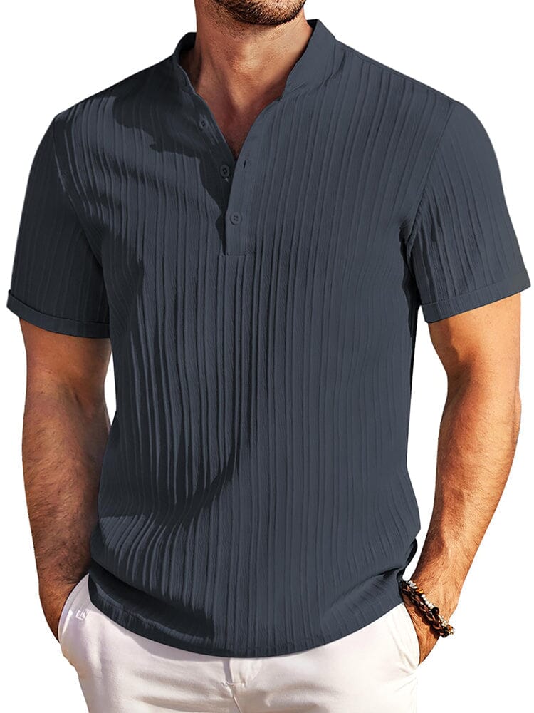 Casual Textured Henley T-Shirt (US Only) Shirts & Polos coofandy Navy Blue S 