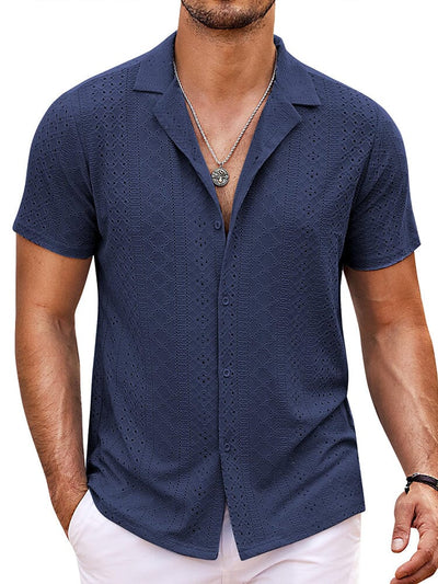 Coastal Chic Openwork Shirt (US Only) Shirts coofandy Navy Blue S 