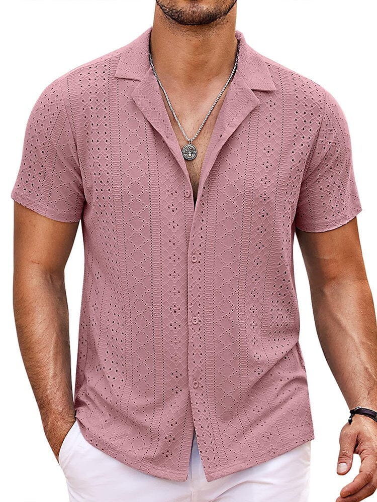 Coastal Chic Openwork Shirt (US Only) Shirts coofandy Dusty Rose S 