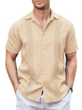 Casual Linen Blend Guayabera Shirt (US Only) Shirts coofandy Light Khaki S 