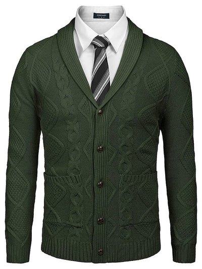 Shawl Collar Button Down Knitted Sweater with Pockets (US Only) Sweaters COOFANDY Store 