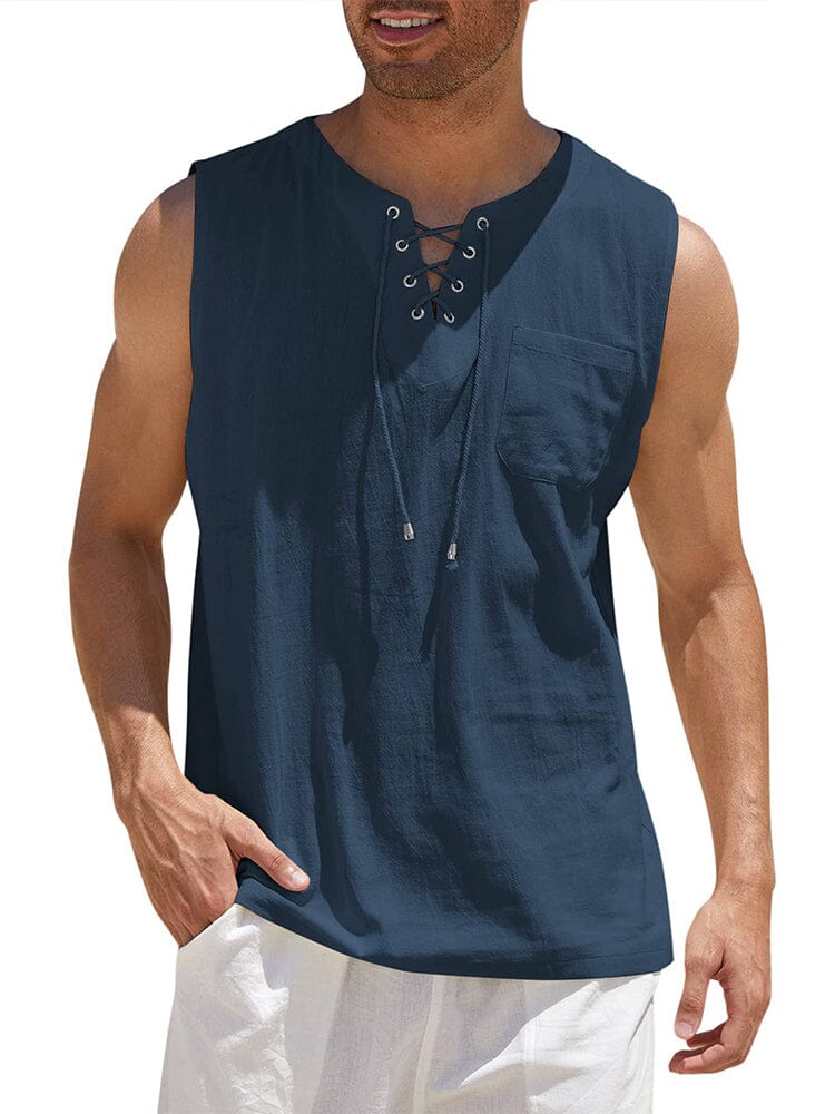 Coofandy Linen Tank Top (US Only) Tank Tops coofandy Navy Blue S 