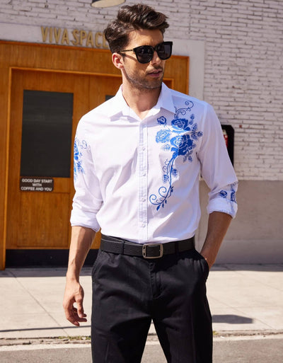 Rose Printed Slim Fit Dress Shirts (US Only) Shirts coofandy 