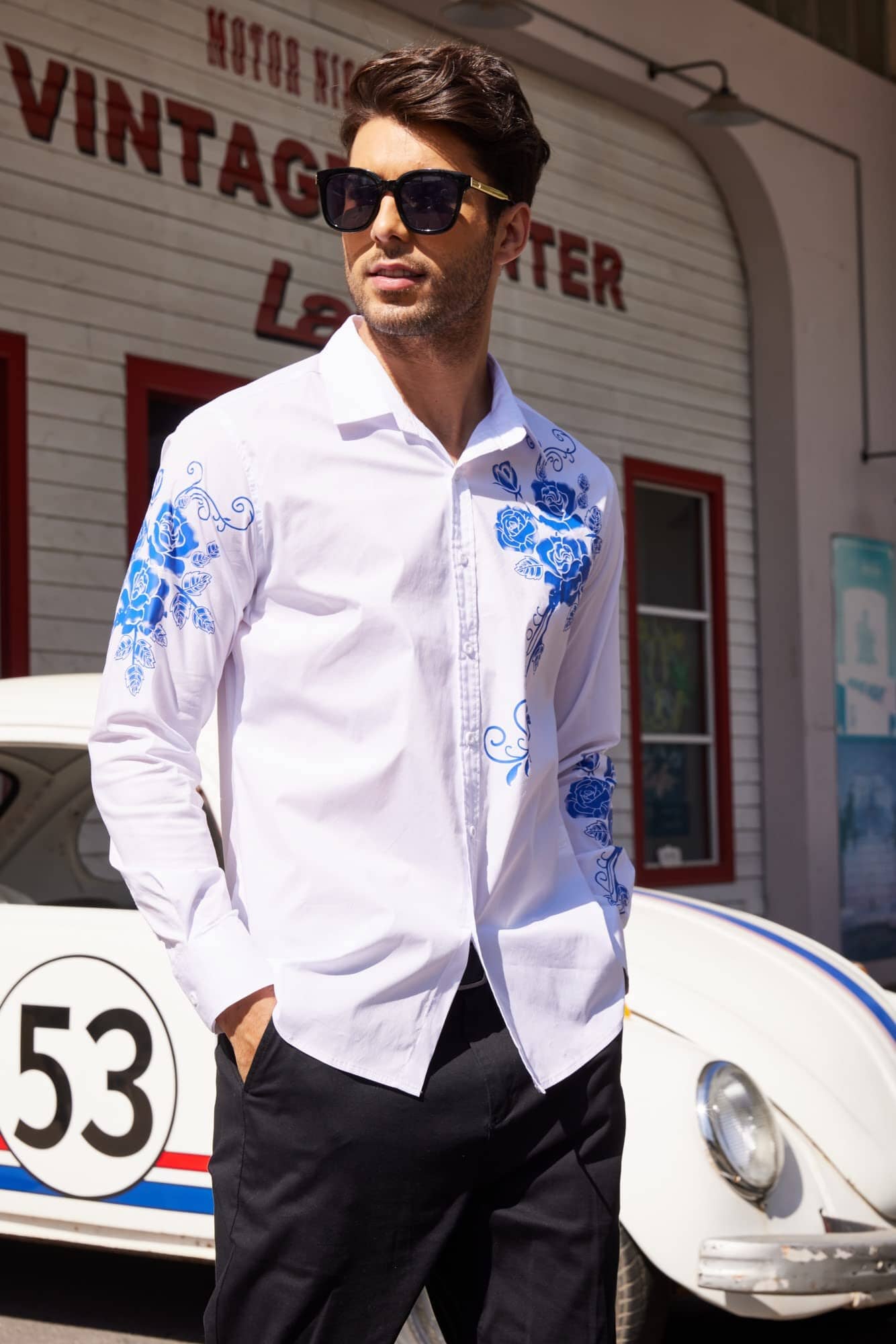 Rose Printed Slim Fit Dress Shirts (US Only) Shirts coofandy 