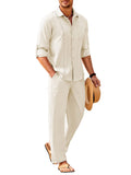 2 Piece Linen Style Long Sleeve Beach Vacation Outfits (US Only) Sets Coofandy&