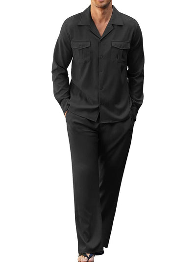 2-Piece Cozy Button Down Cotton Linen Sets (US Only) Sets COOFANDY Store Black S 